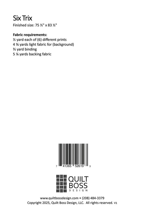 Back of the Six Trix Quilt Pattern by Quilt Boss Design