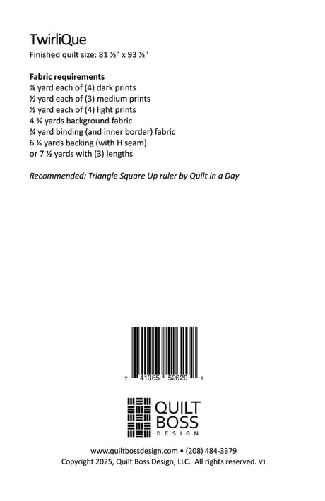 Back of the TwirliQue Quilt Pattern by Quilt Boss Design