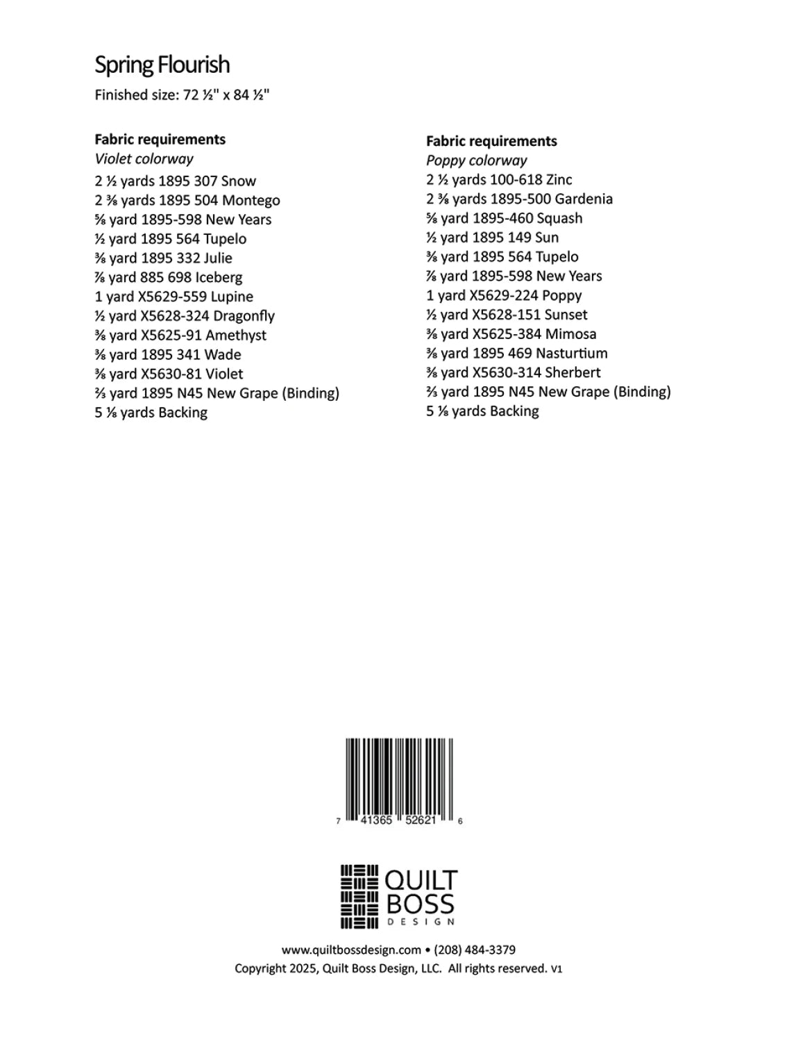 Back of the Spring Flourish Quilt Pattern by Quilt Boss Design