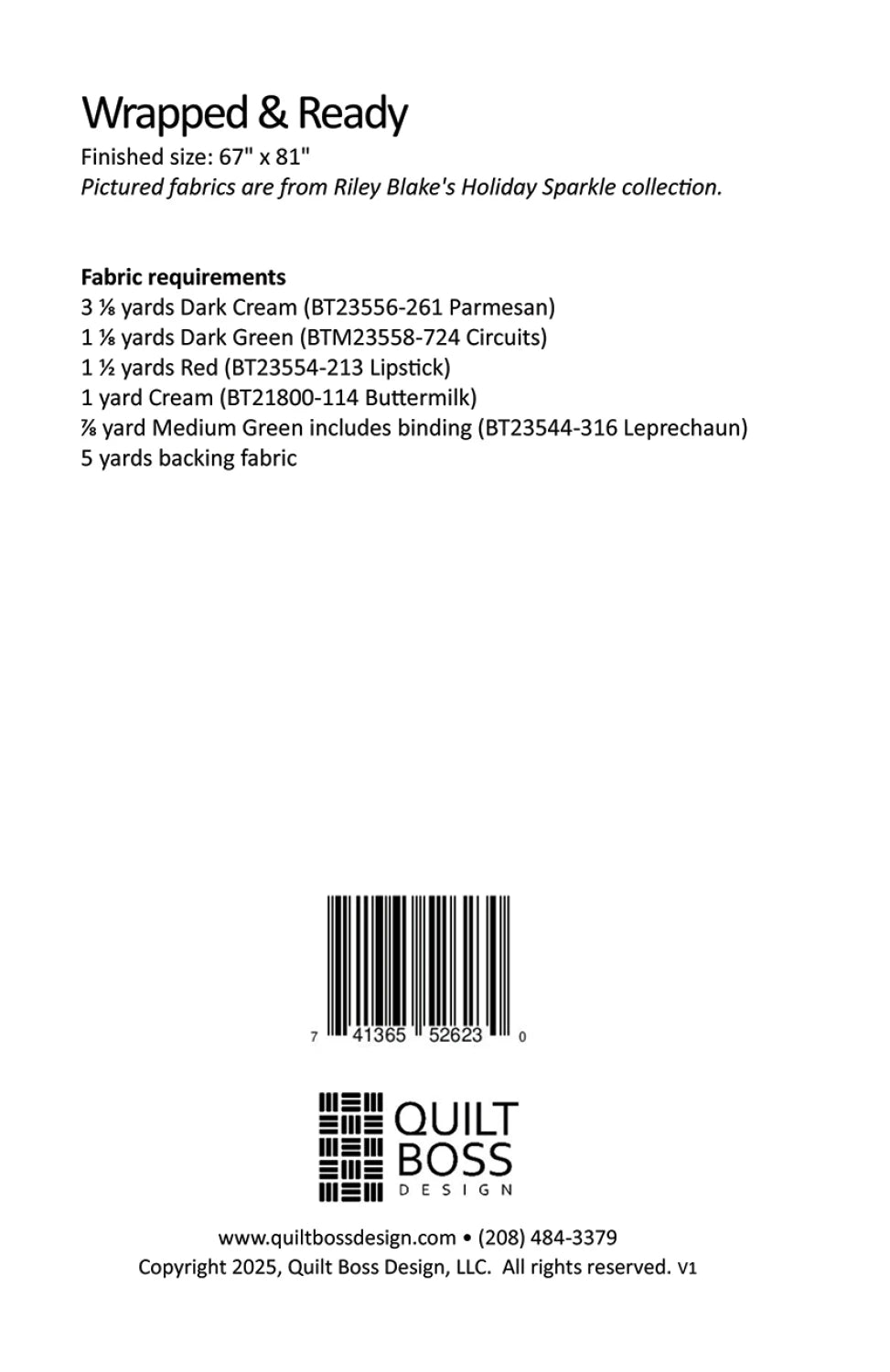 Back of the Wrapped and Ready Quilt Pattern by Quilt Boss Design