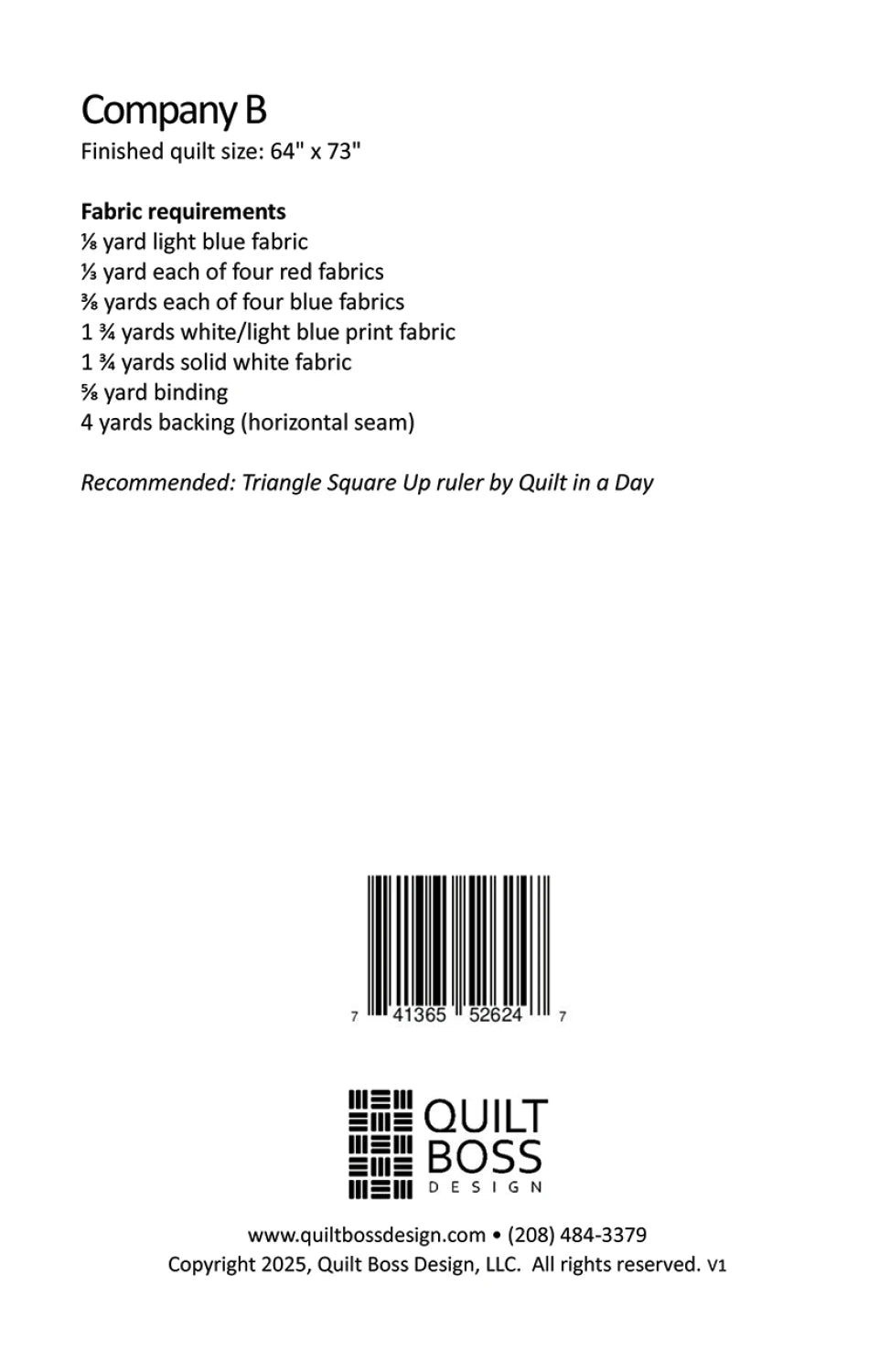 Back of the Company B Quilt Pattern by Quilt Boss Design