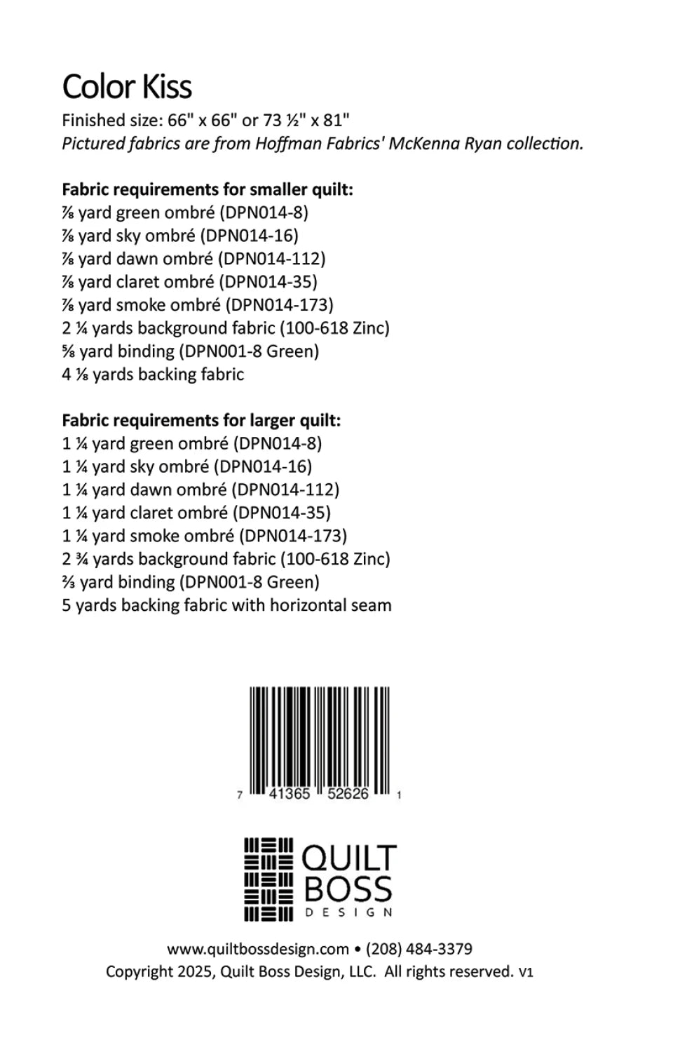 Back of the Color Kiss Quilt Pattern by Quilt Boss Design