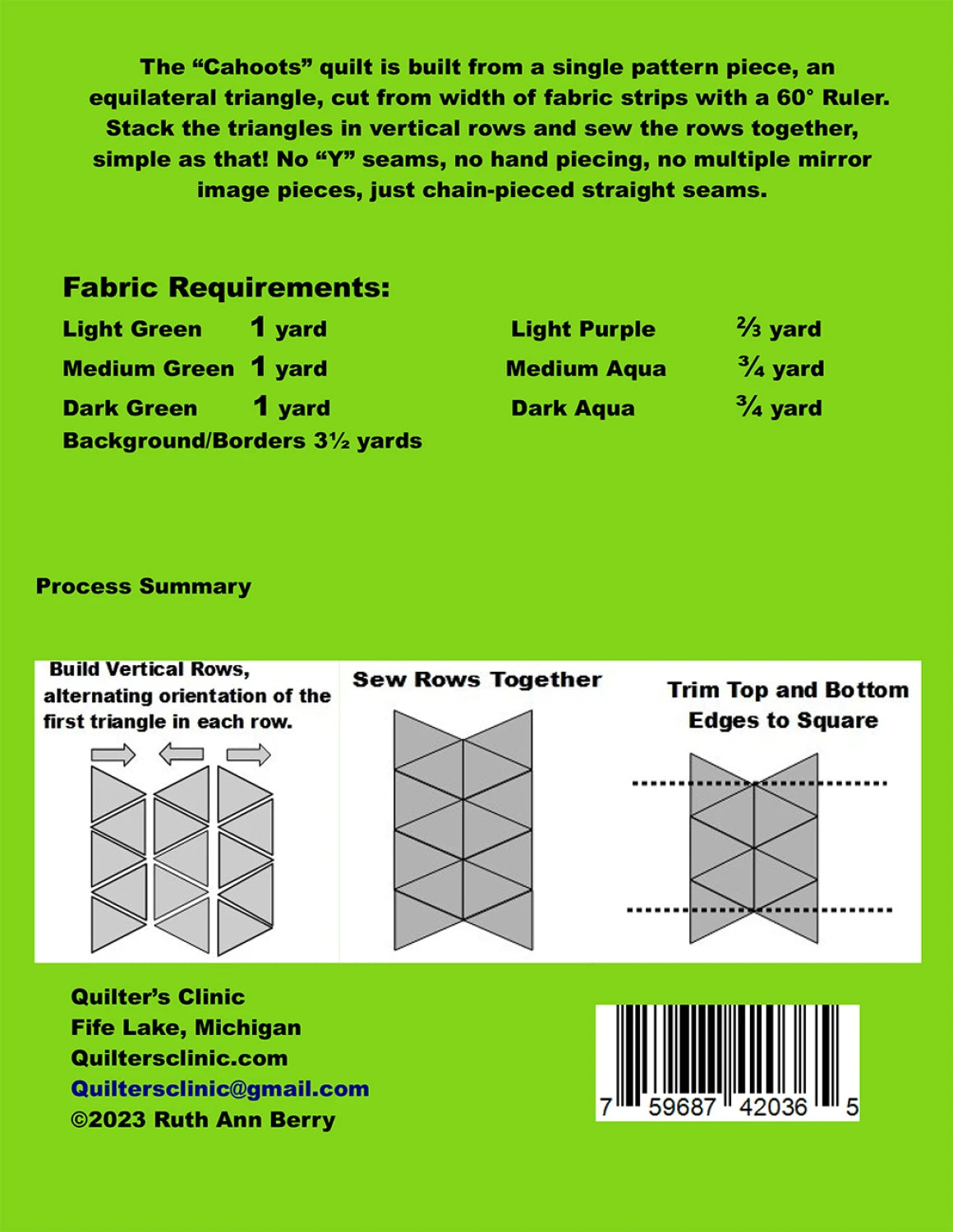 Back of the Cahoots Quilt Pattern by Quilters Clinic