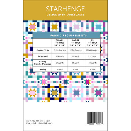 Back of the Starhenge quilt pattern by Quilt Cakes