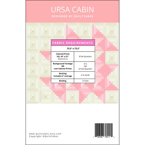 Back of the Ursa Cabin quilt pattern by Quilt Cakes