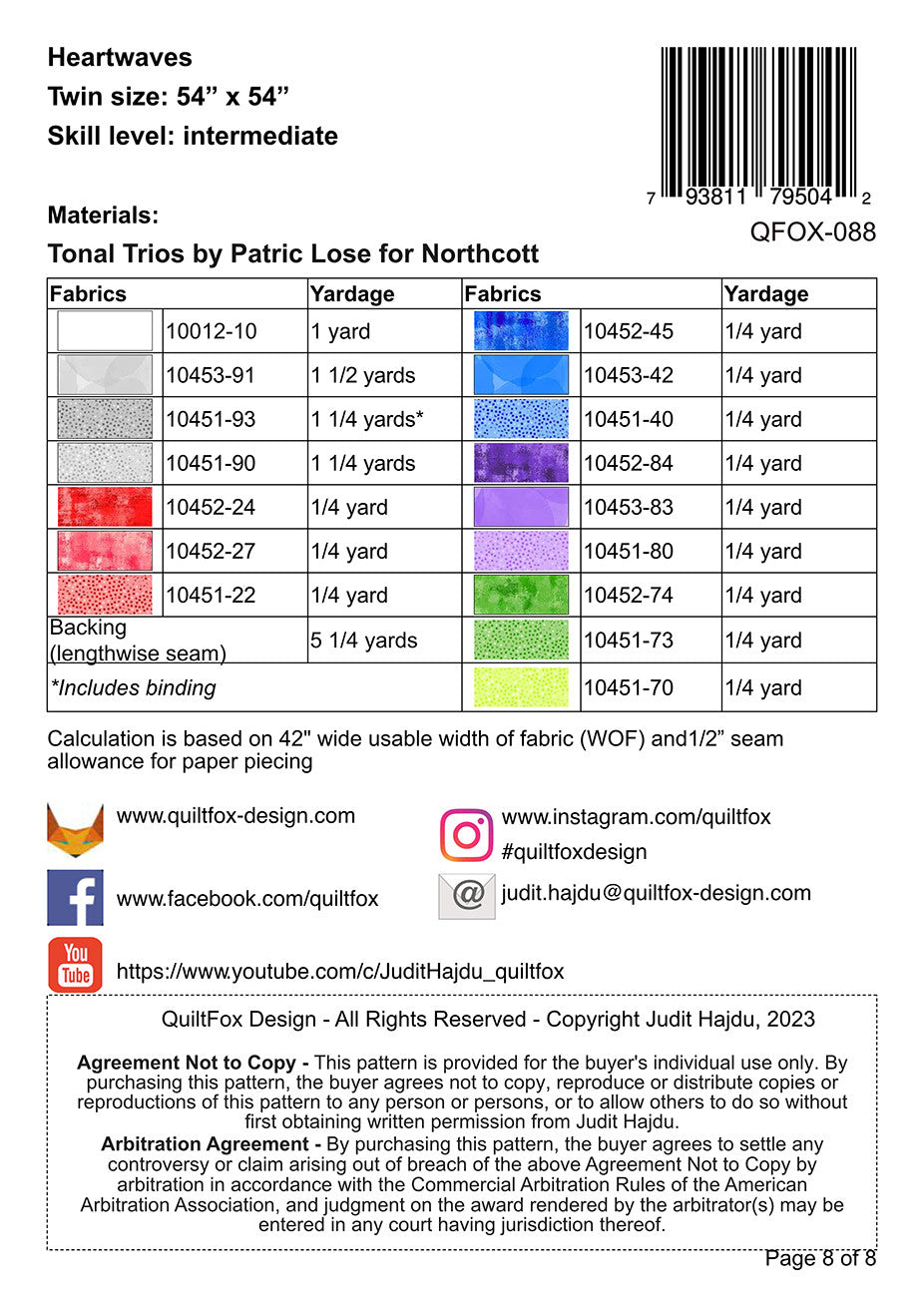 Back of the Heartwaves Quilt Pattern by QuiltFox