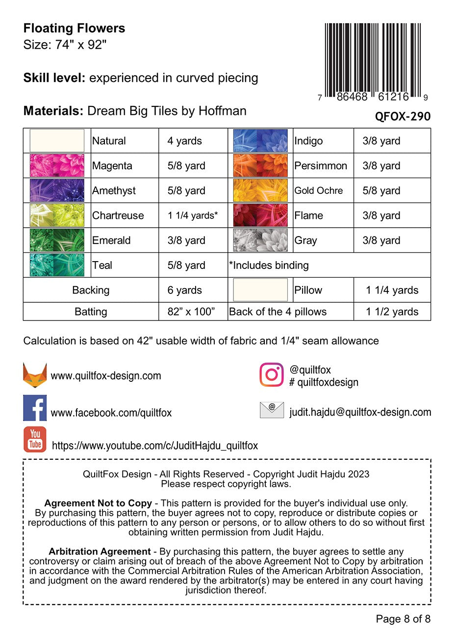 Back of the Floating Flowers Quilt Pattern by QuiltFox