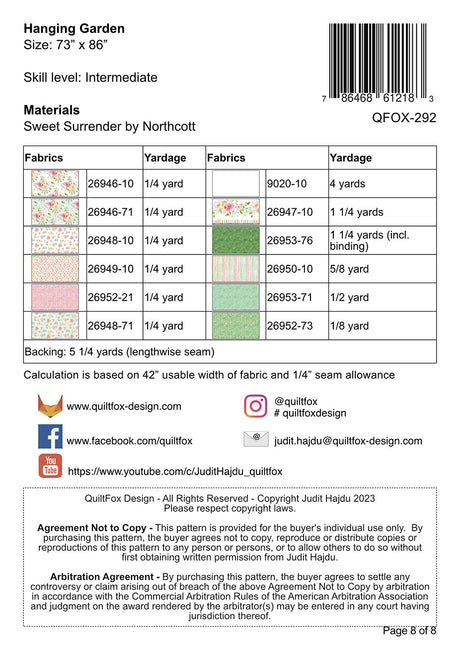 Hanging Garden Sweet Surrender Quilt Pattern