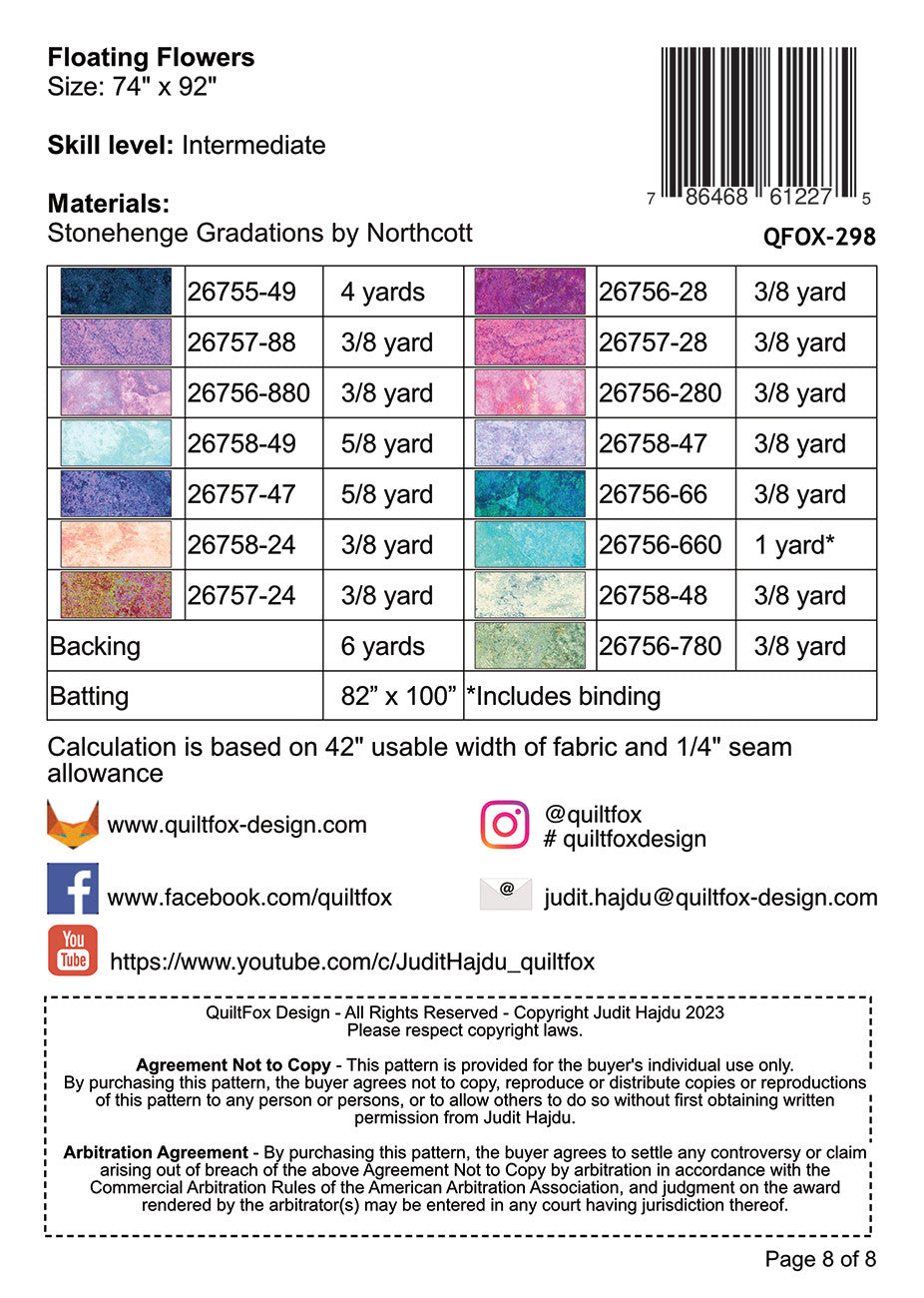 Back of the Floating Flowers - Stonehenge Quilt Pattern by QuiltFox