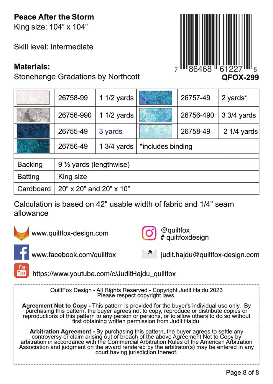 Back of the Peace After The Storm Quilt Pattern by QuiltFox