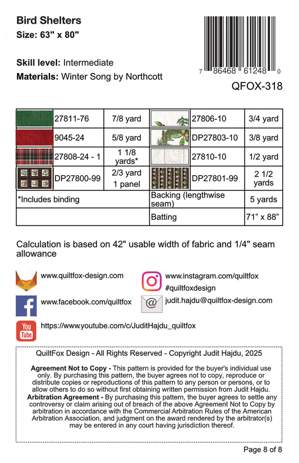 Back of the Bird Shelters Quilt Pattern by QuiltFox