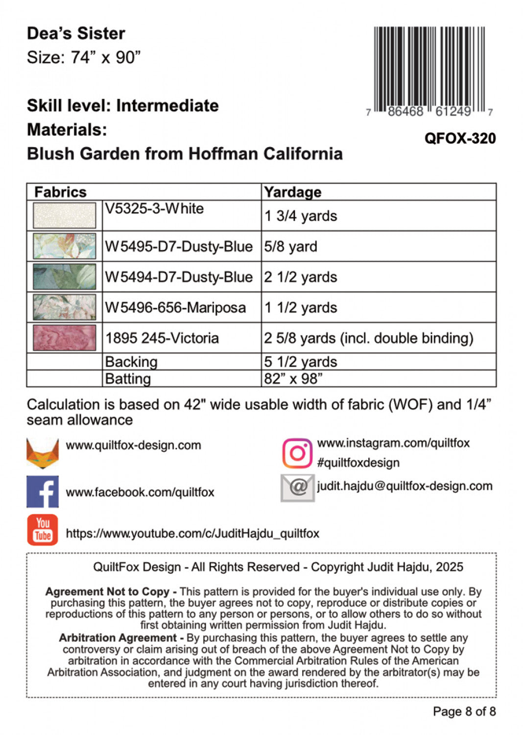 Back of hte Dea's Sister Quilt Pattern by QuiltFox