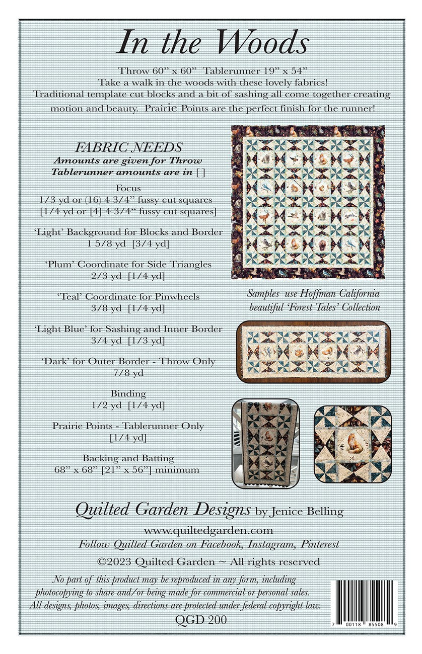 Back of the In the Woods Quilt Pattern by Quilted Garden Designs