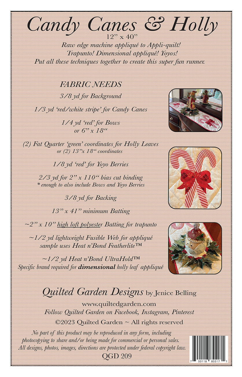 Back of the Candy Canes & Holly Quilt Pattern by Quilted Garden Designs