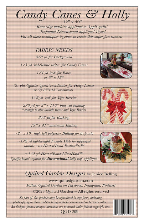 Back of the Candy Canes & Holly Quilt Pattern by Quilted Garden Designs