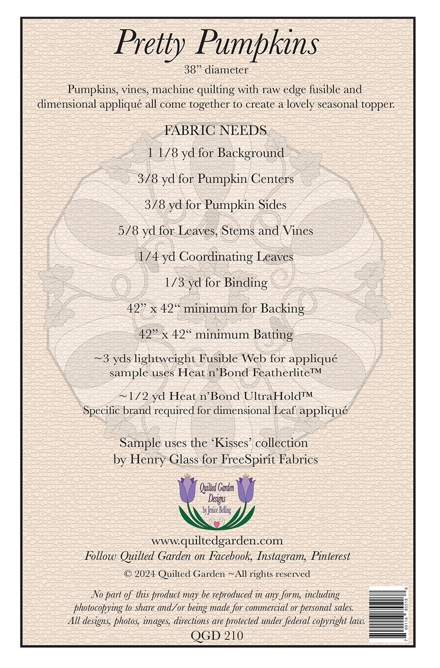 Back of the Pretty Pumpkins Pattern by Quilted Garden Designs