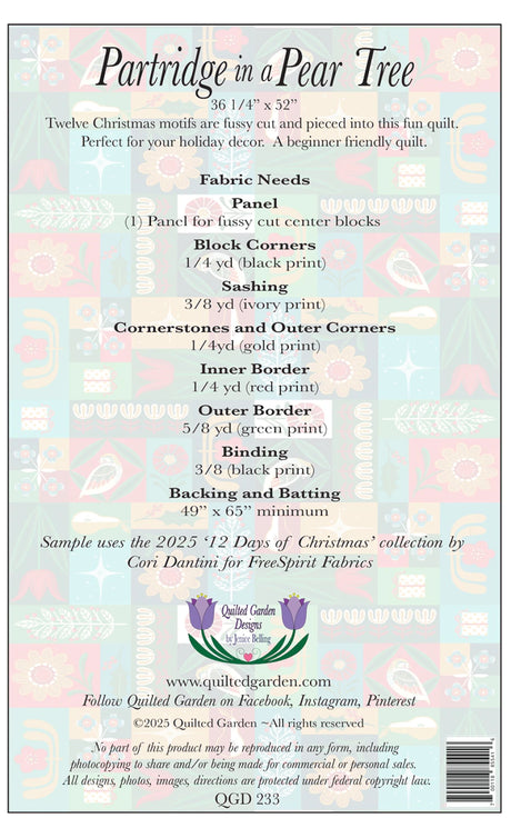 BAck of the Partridge in a Pear Tree Quilt Pattern by Quilted Garden Designs