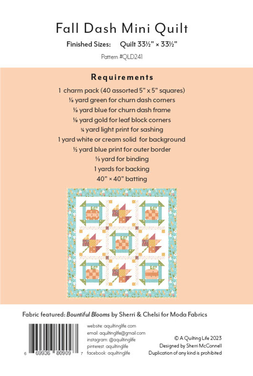 Back of the Fall Dash Mini Quilt Pattern by Quilting Life Designs
