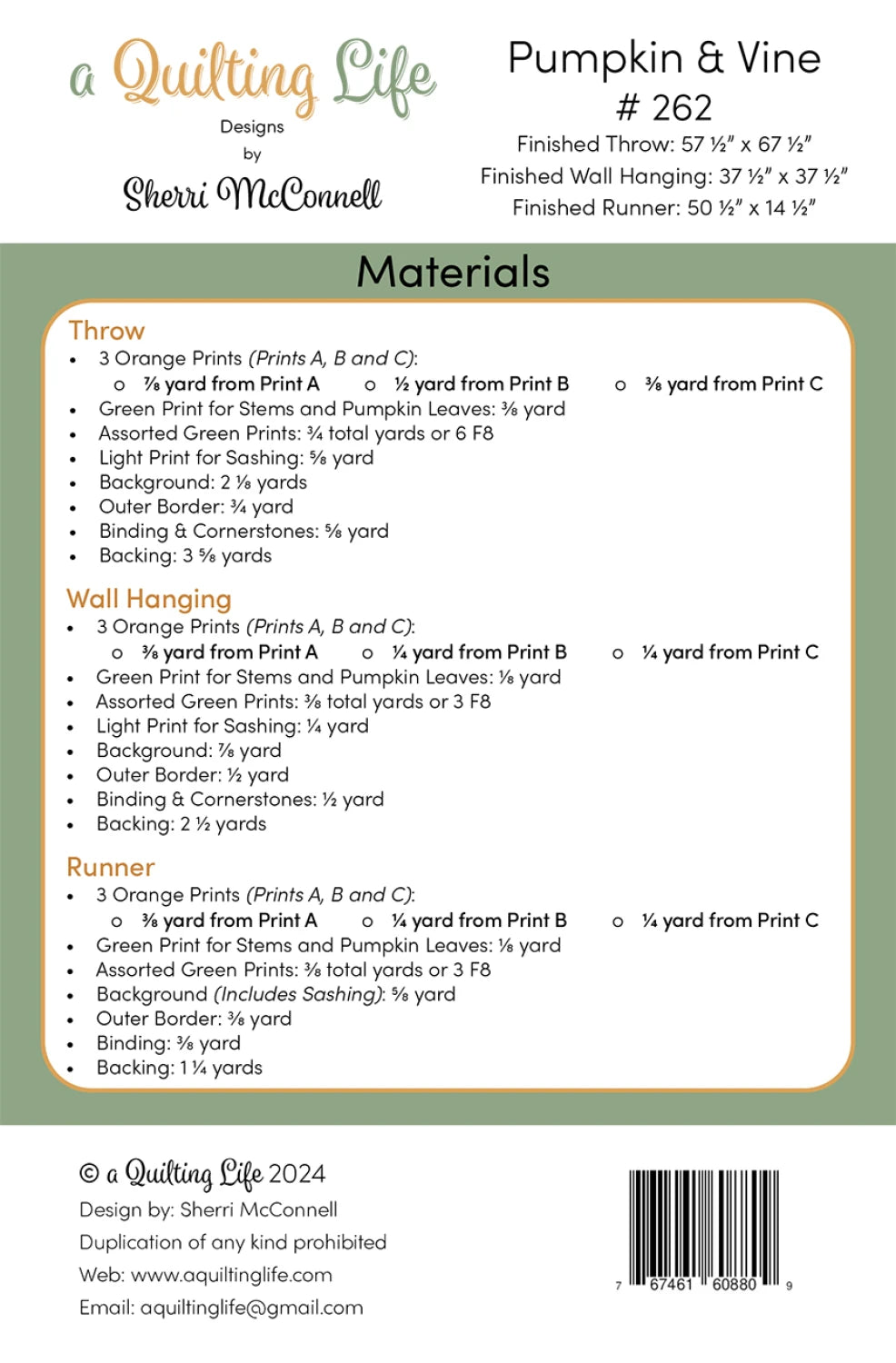 Back of the Quilting Life Designs