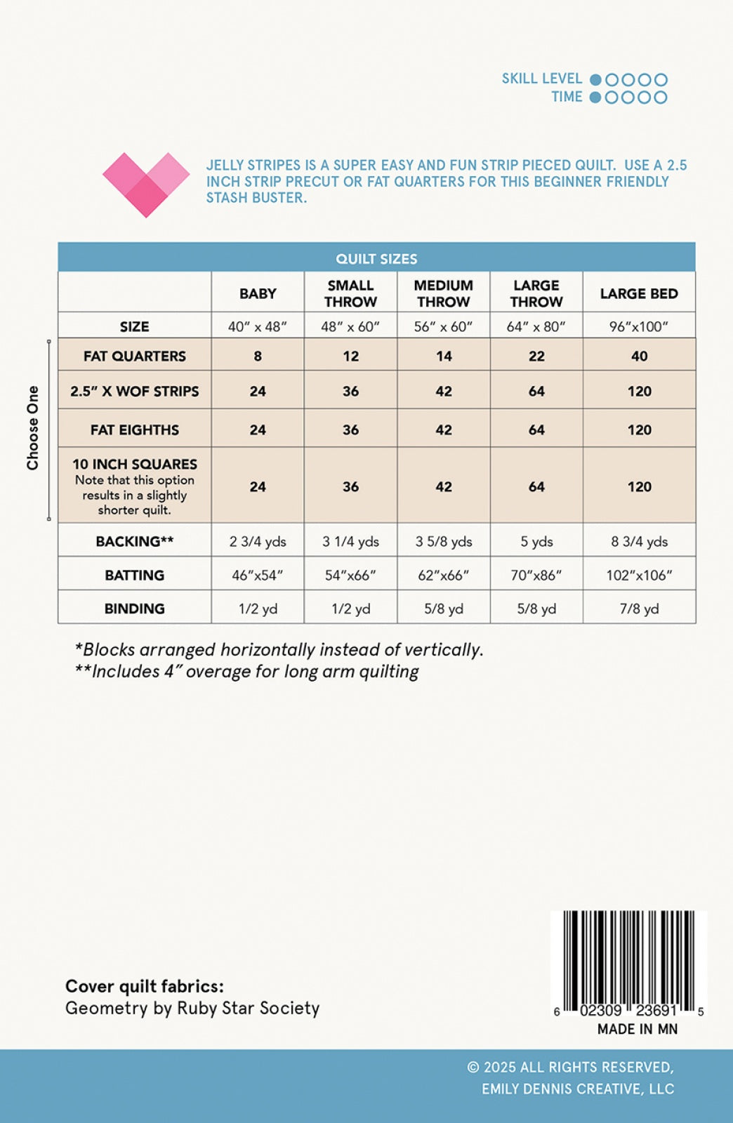 Back of the Jelly Stripes Quilt Pattern by Quilty Love