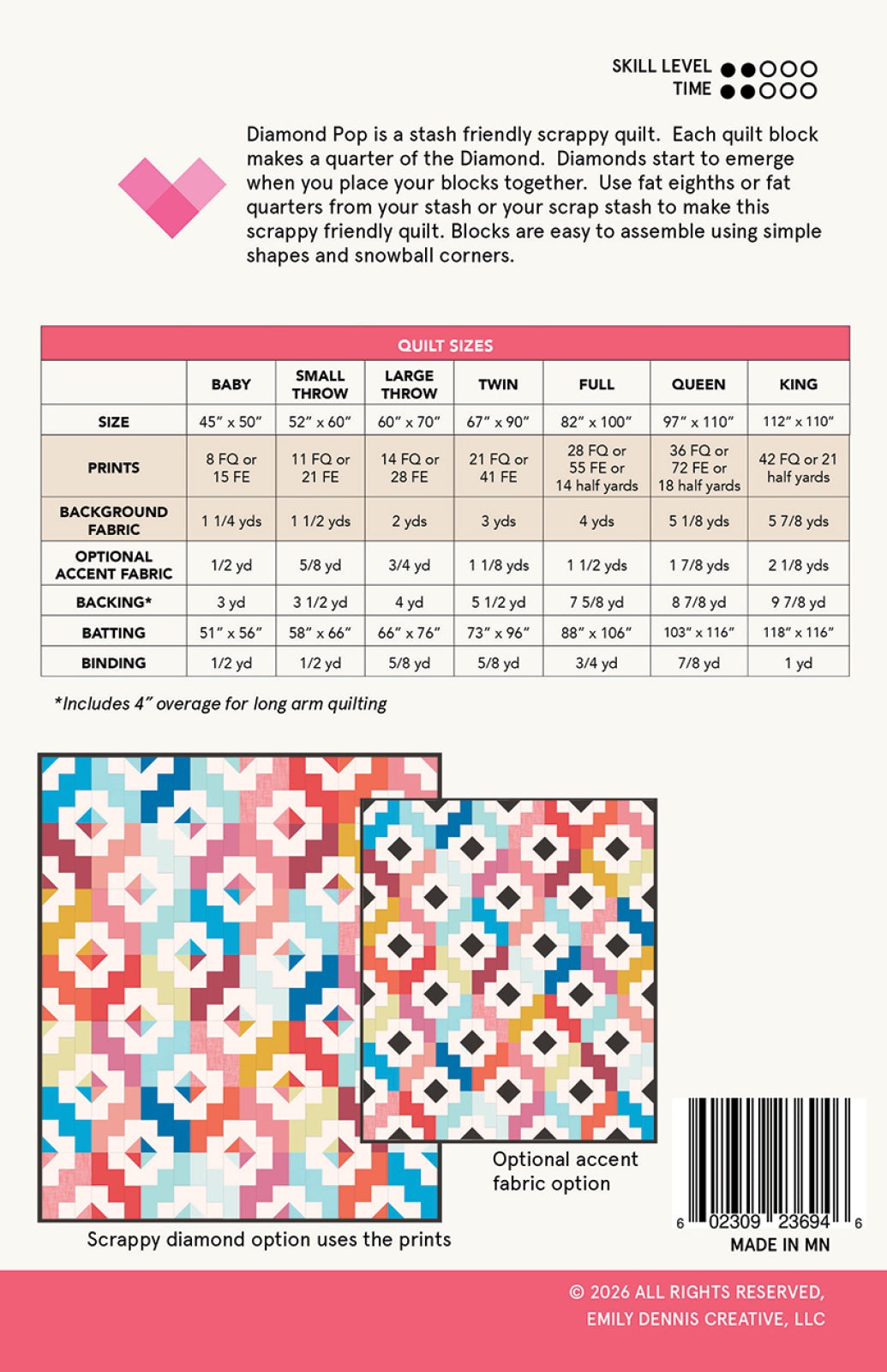 Back of the Diamond Pop Quilt Pattern by Quilty Love