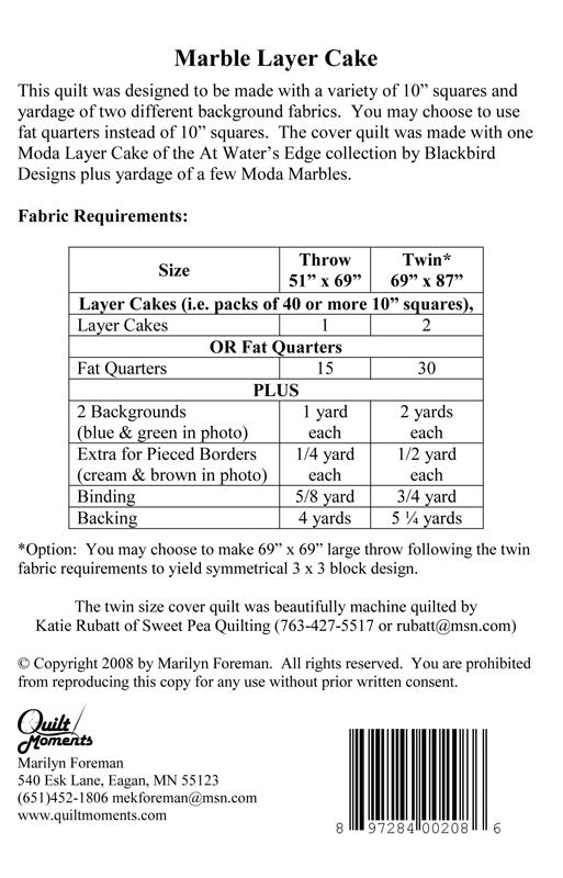 Back of the Marble Layer Cake Quilt Patter by Quilt Moments
