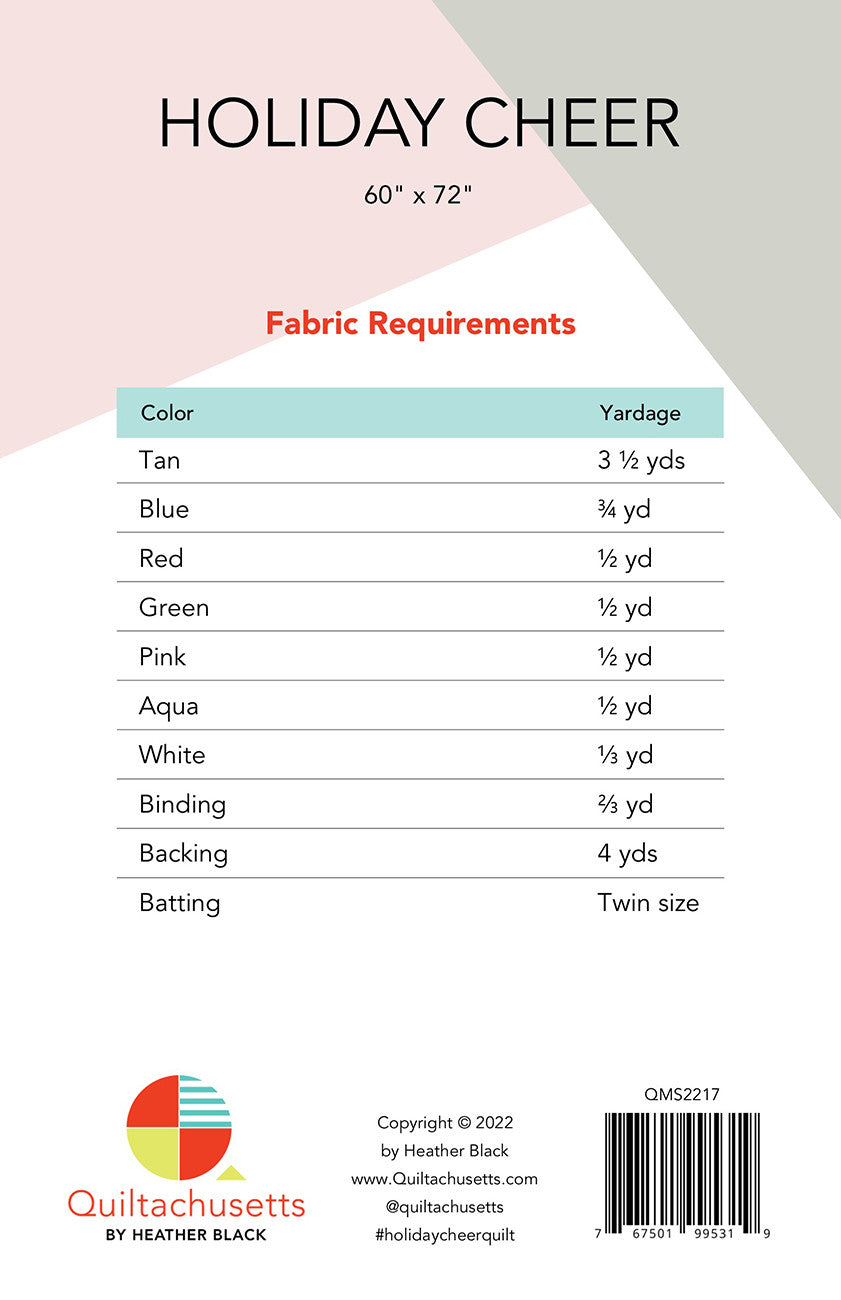 Back of the Holiday Cheer Quilt Pattern by Quiltachusetts