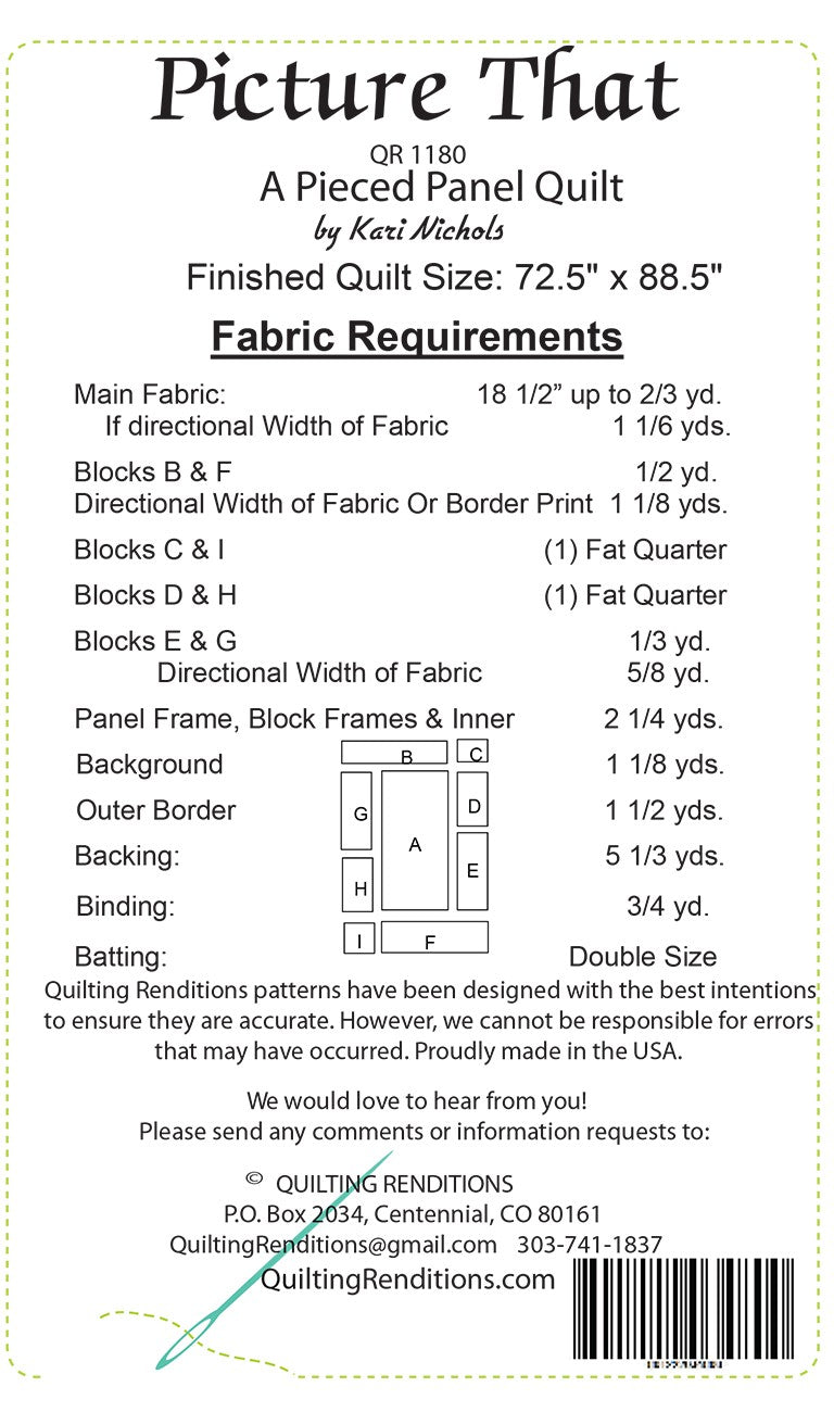 Back of the Picture That Quilt Pattern by Quilting Renditions