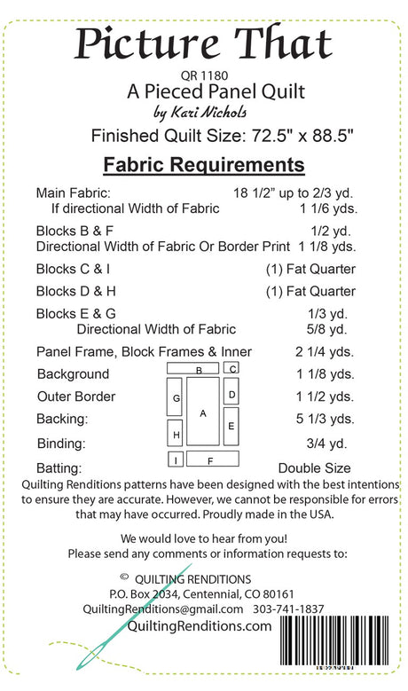 Back of the Picture That Quilt Pattern by Quilting Renditions