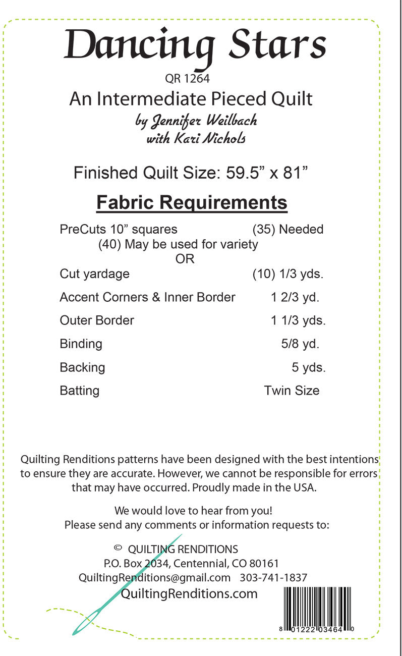 Back of the Dancing Stars Quilt Pattern by Quilting Renditions