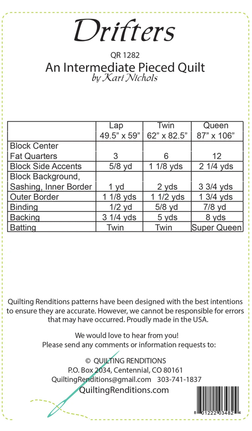 Back of the Drifters Quilt Pattern by Quilting Renditions