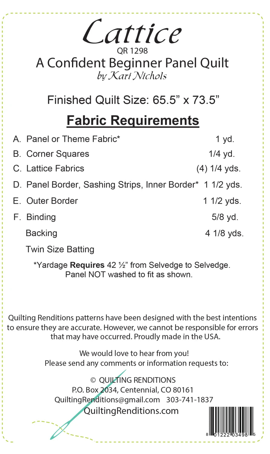 Back of the Lattice Quilt Pattern by Quilting Renditions