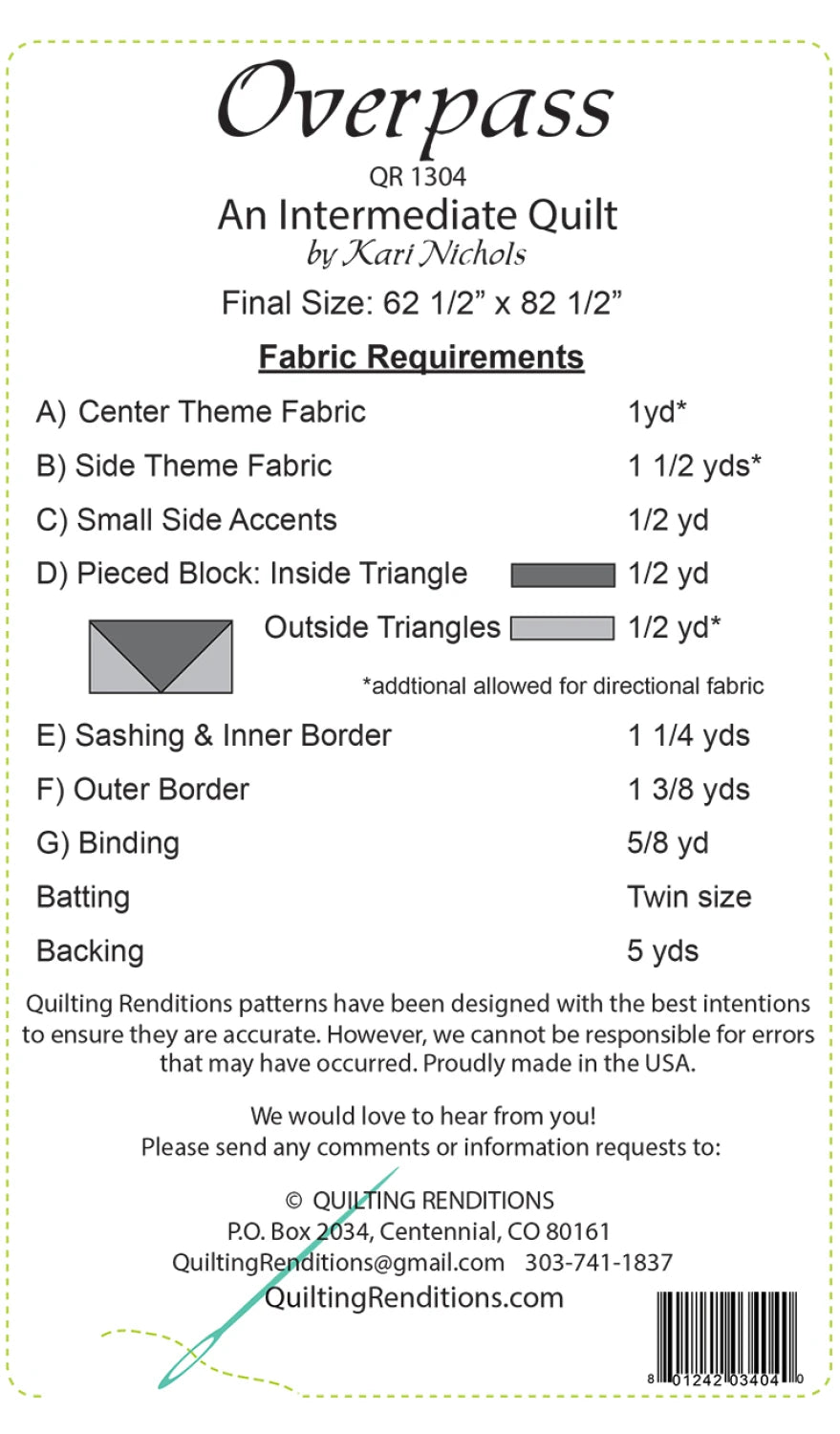 Back of the Overpass Quilt Pattern by Quilting Renditions