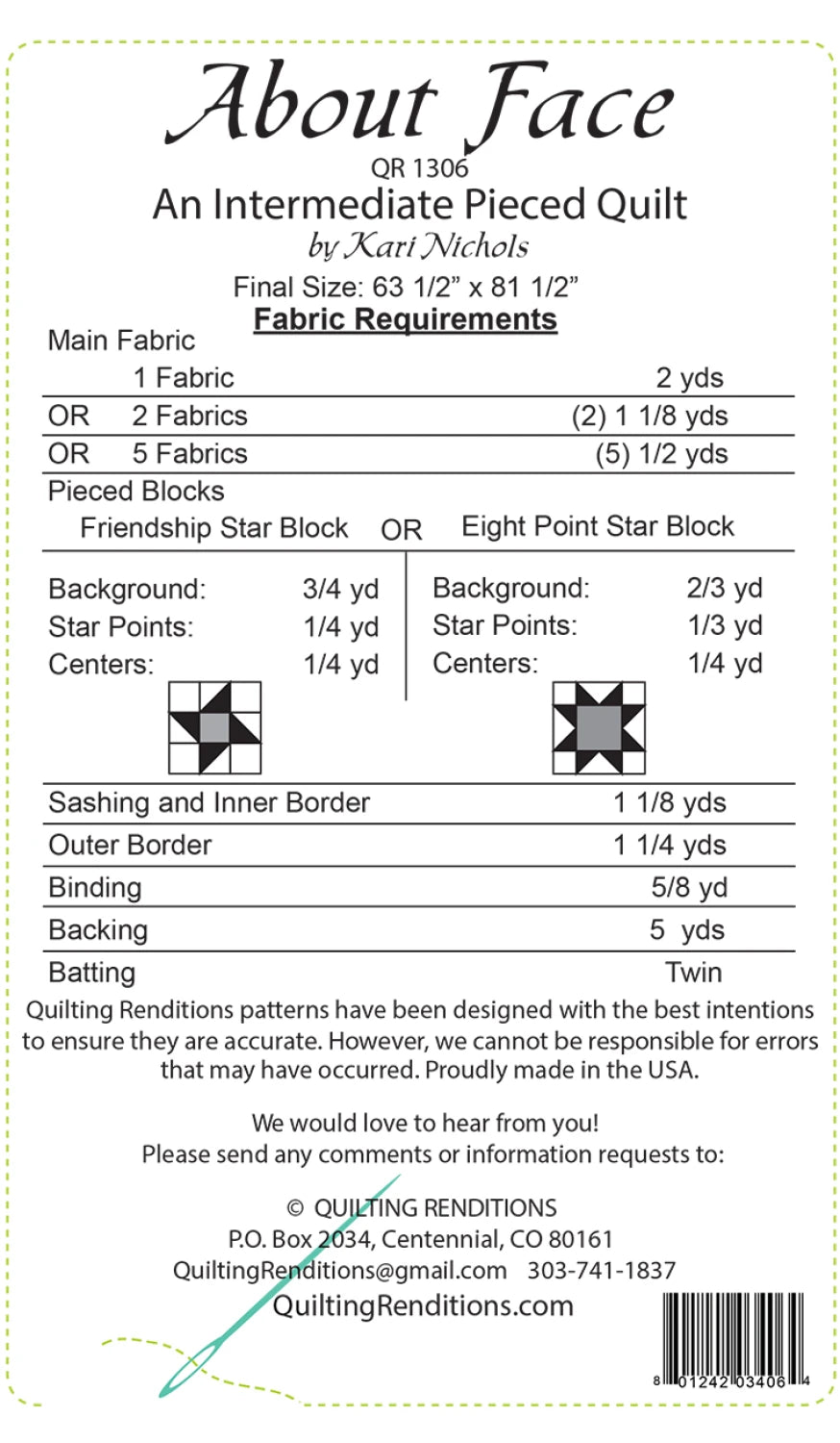 Back of the About Face Quilt Pattern by Quilting Renditions