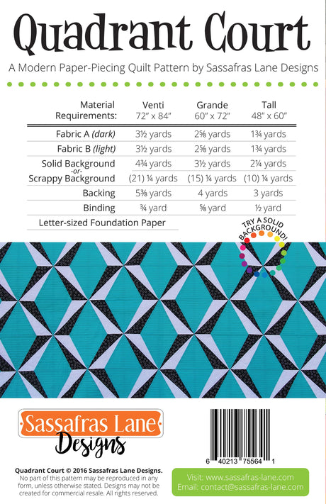 Back of the Quadrant Court Quilt Pattern by Sassafras Lane Designs