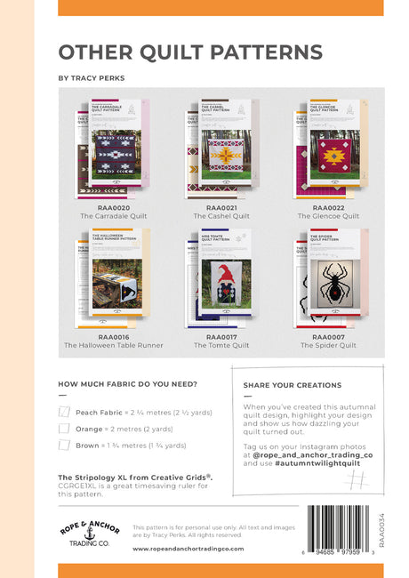 Back of the Autumn Twilight Quilt Pattern by Rope and Anchor Trading Co