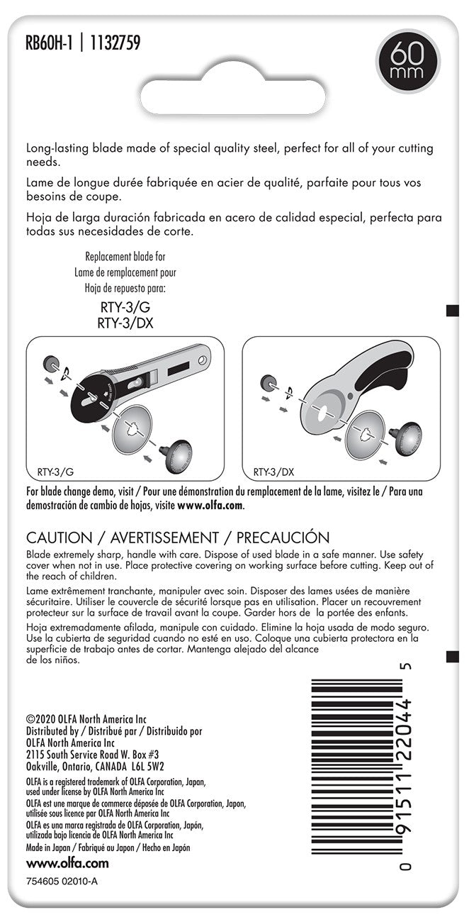 Back of the Endurance Blade 60mm 1pk by Olfa