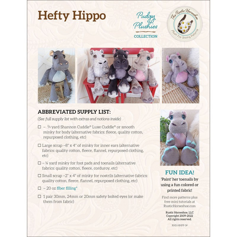 Back of the Hefty Hippo Doll Pattern by Pudgy Plushie