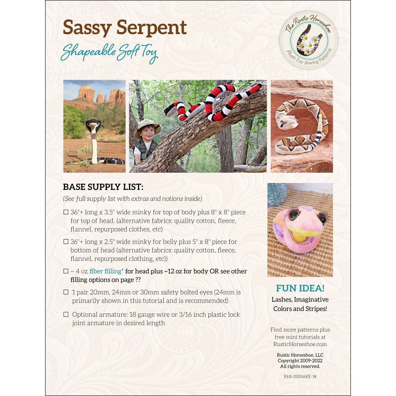 Back of the Sassy Serpent Soft Toy Pattern by Pudgy Plushie