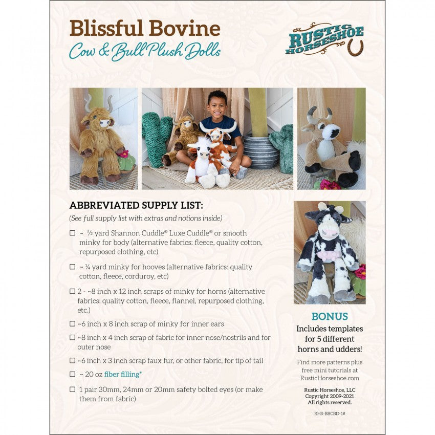 Back of the Blissful Bovine Doll Pattern by Pudgy Plushie