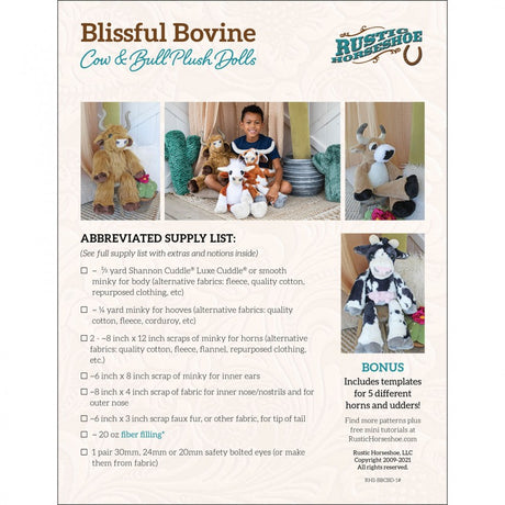 Back of the Blissful Bovine Doll Pattern by Pudgy Plushie