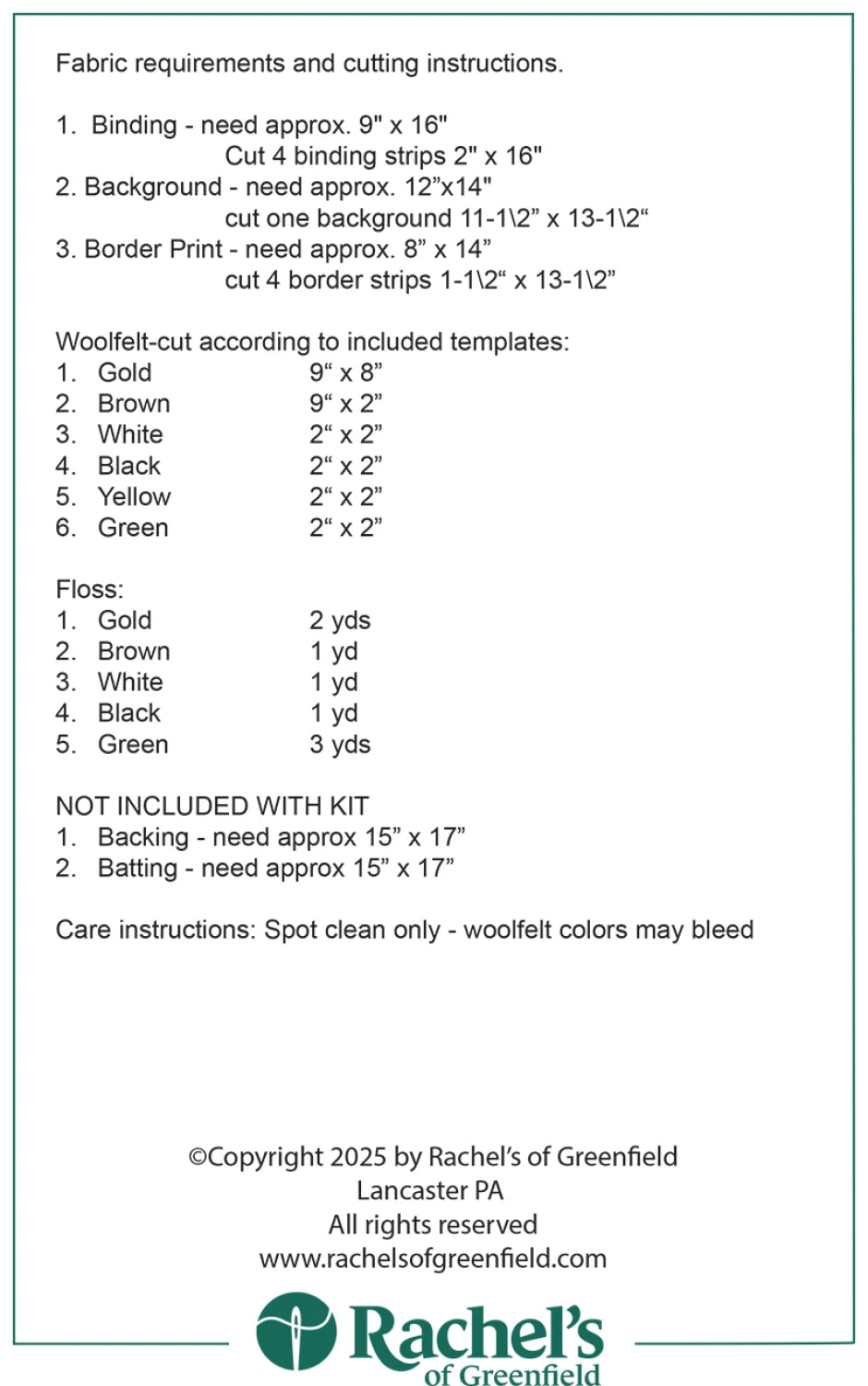 Back of the Beehive Wall-hanging Kit by Rachels of Greenfield