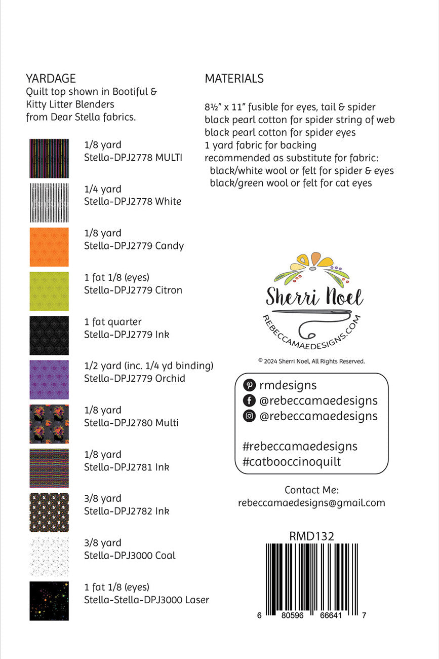 Back of the CatBOOccino Quilted Wall Hanging Pattern by Rebecca Mae Designs