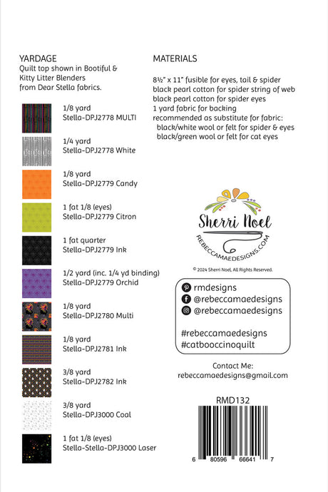 Back of the CatBOOccino Quilted Wall Hanging Pattern by Rebecca Mae Designs