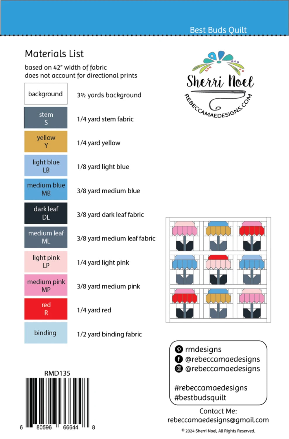 Back of the Best Buds Quilt Pattern by Rebecca Mae Designs