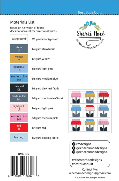 Back of the Best Buds Quilt Pattern by Rebecca Mae Designs