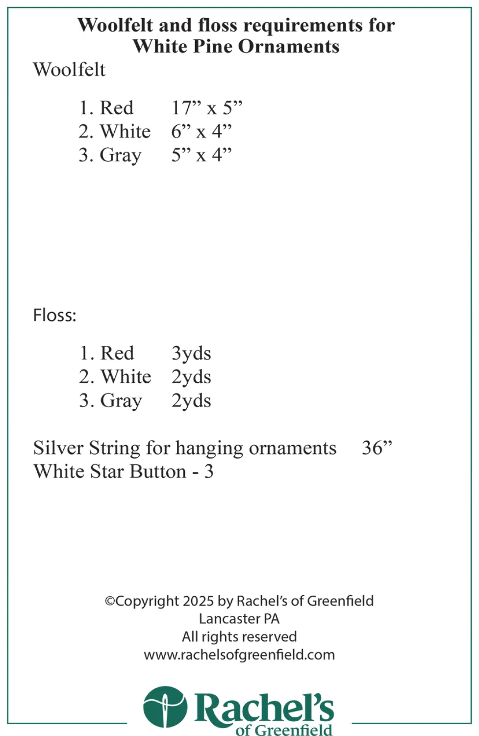 Back of the Winter Mittens Ornament Pattern by Rachels of Greenfield