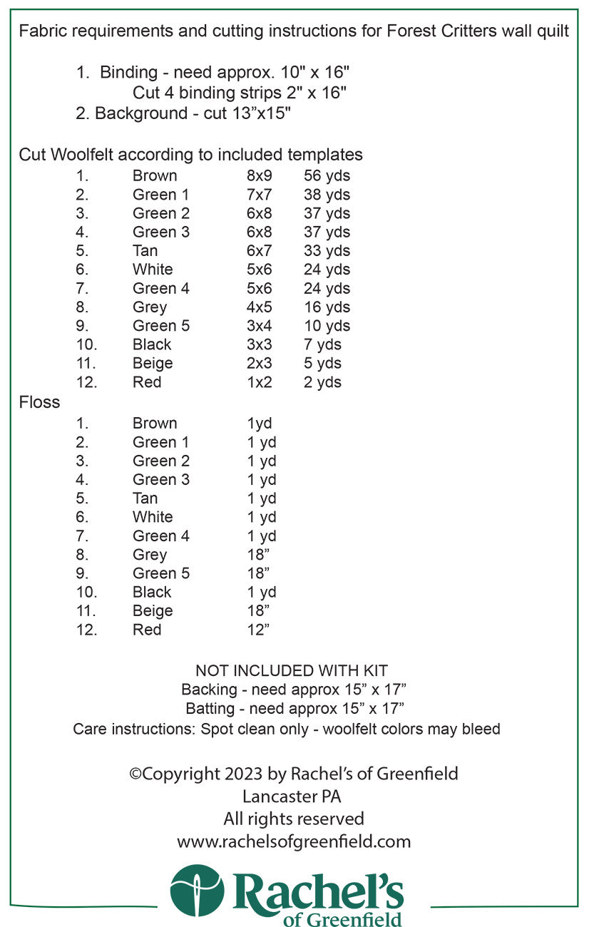 Back of the Forest Critters Wall Hanging Pattern by Rachels of Greenfield