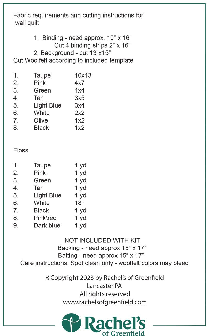 Back of the Llama Wall Quilt Pattern by Rachels of Greenfield