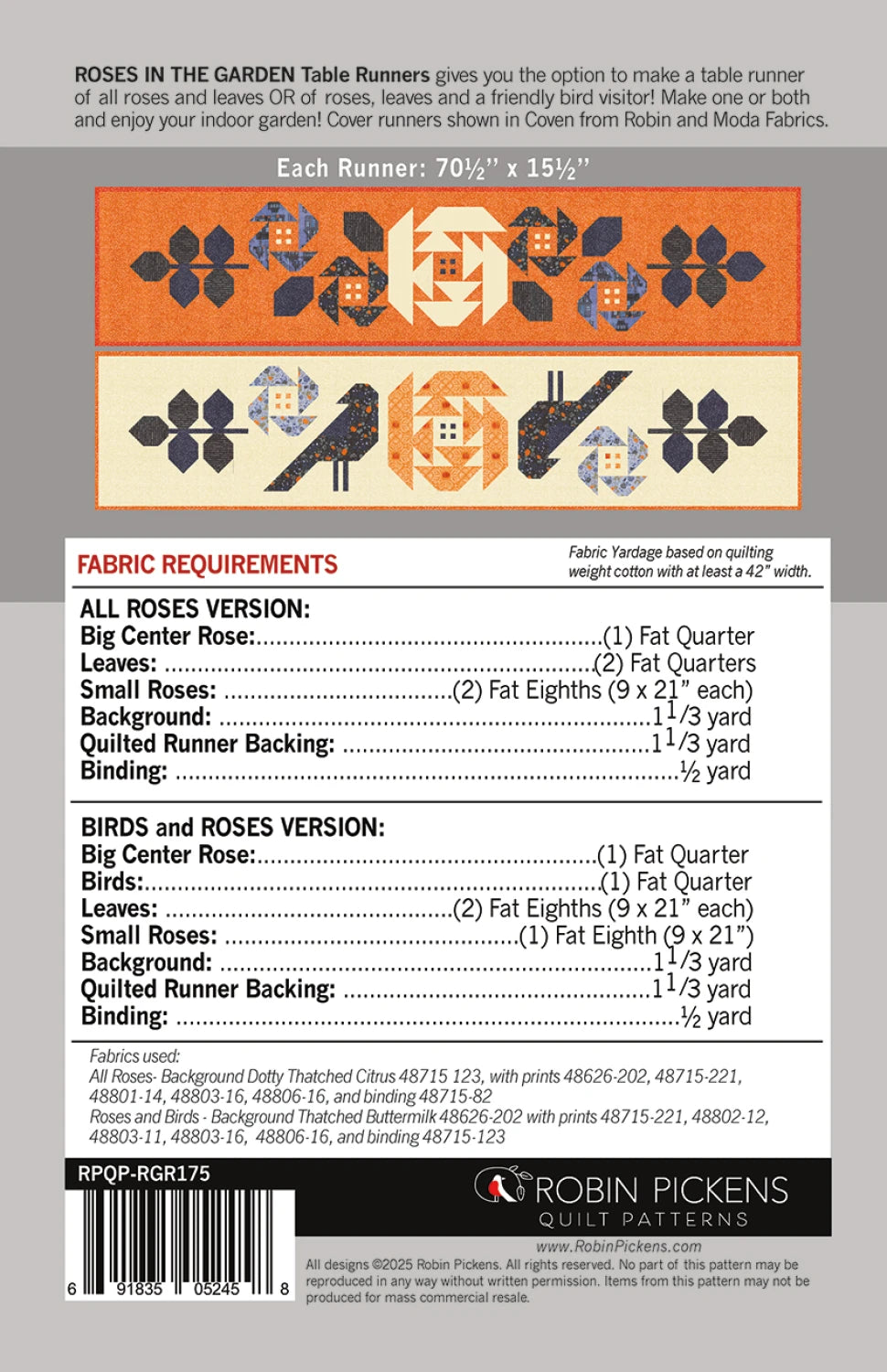 Back of the Roses in the Garden Table Runner by Robin Pickens Inc